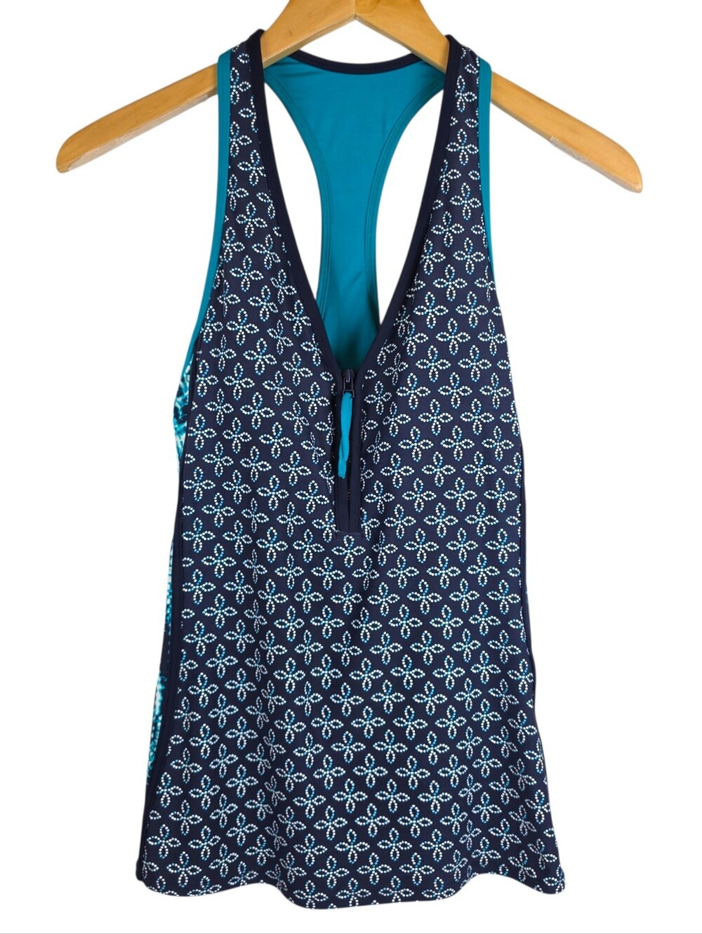 Beach House Tankini Front Zip Racerback Sz 12 Resortwear Travel Turqoise EUC